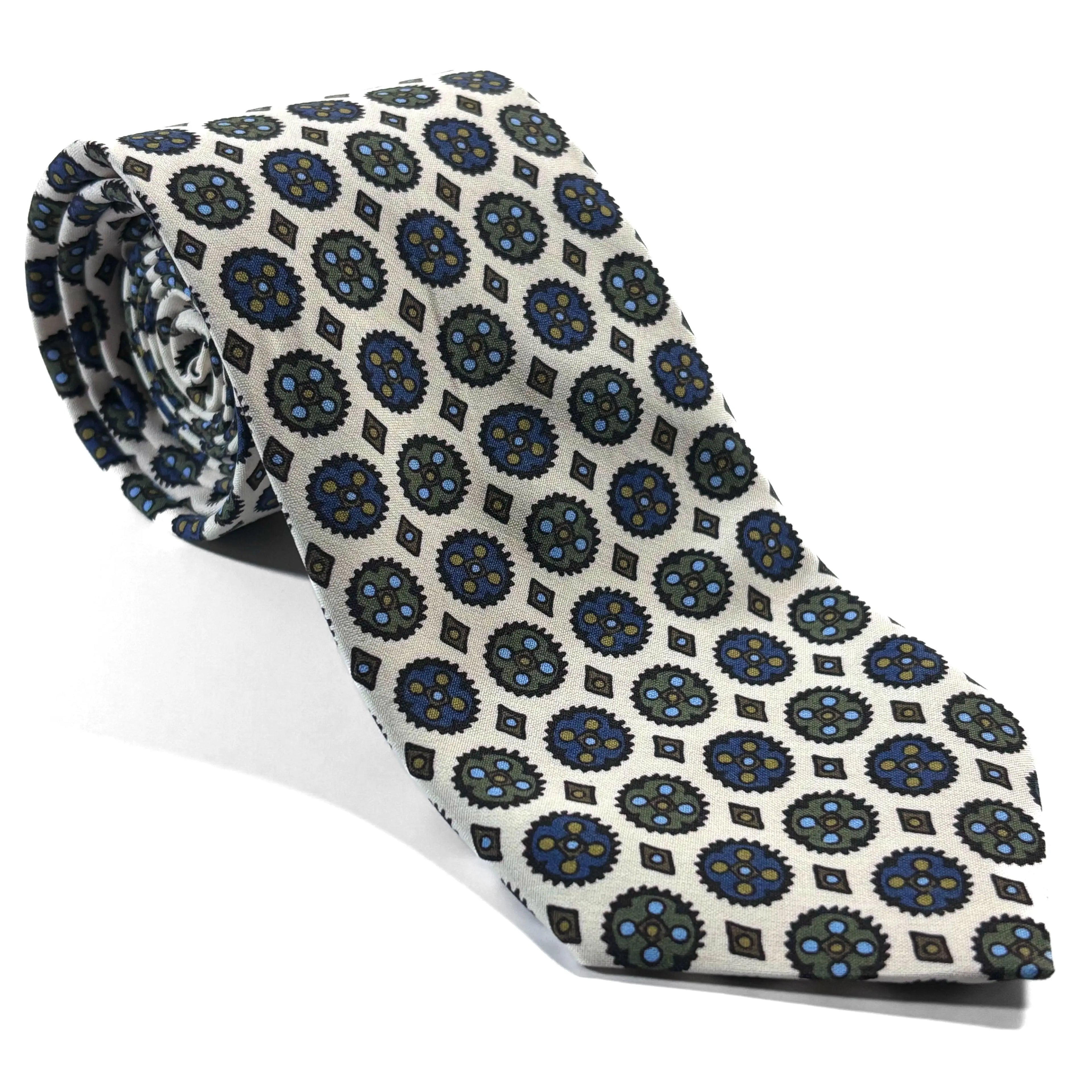 White Floral Medallion Ancient Madder Silk Tie Potomac Tie Company
