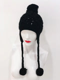 Black 'Avery' Pom Pom Beanie TRES CHIC COUTURE