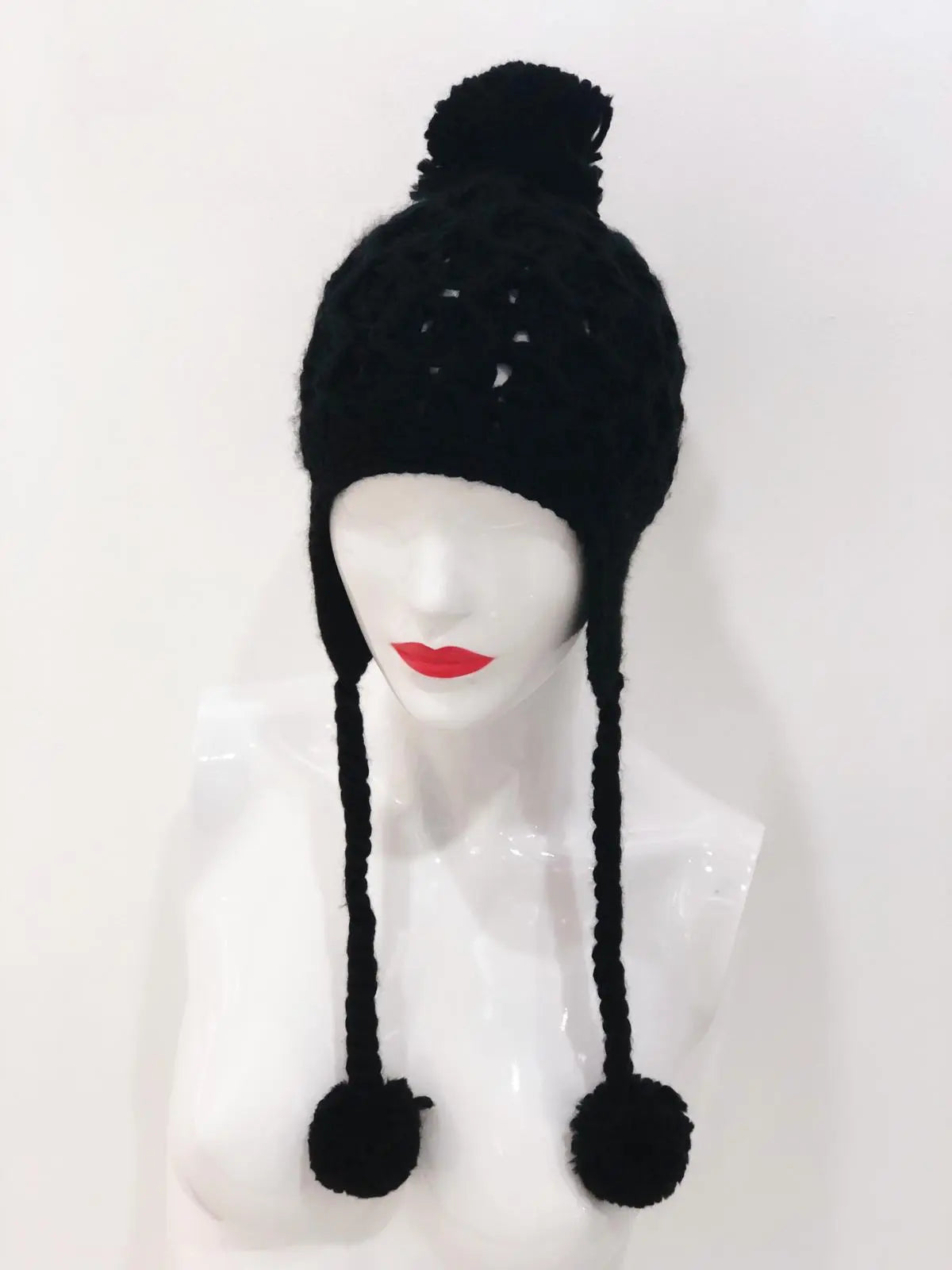 Black 'Avery' Pom Pom Beanie TRES CHIC COUTURE