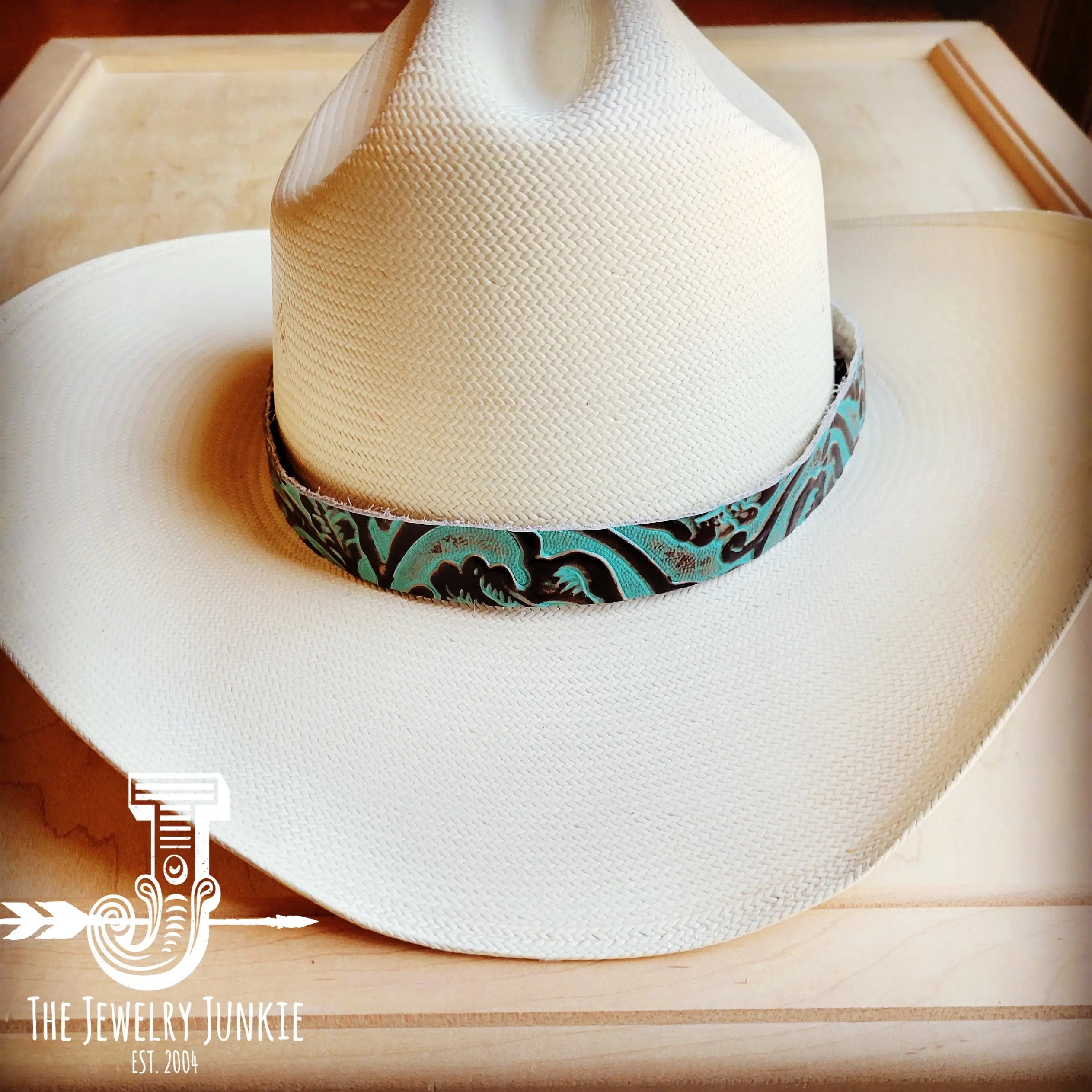 Cowboy Turquoise Embossed Leather Hat Band Only 950L The Jewelry Junkie