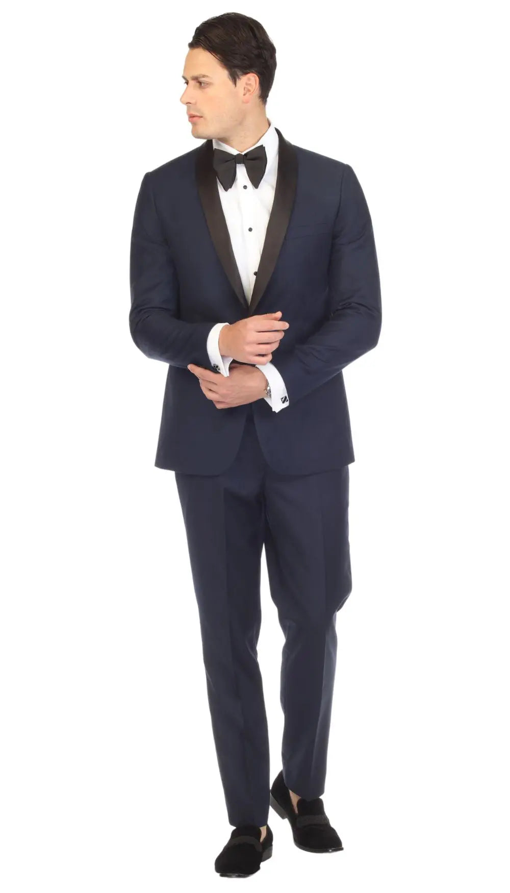 Ferrecci Men's Reno Navy / Black Slim Fit Shawl Lapel 2 Piece Tuxedo Suit Set-3