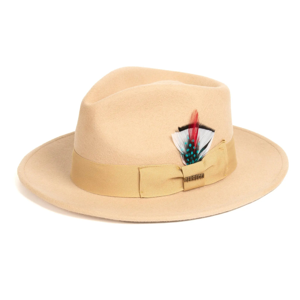 Crushable Tan 100% Australian Wool Fedora Hat FERRECCI