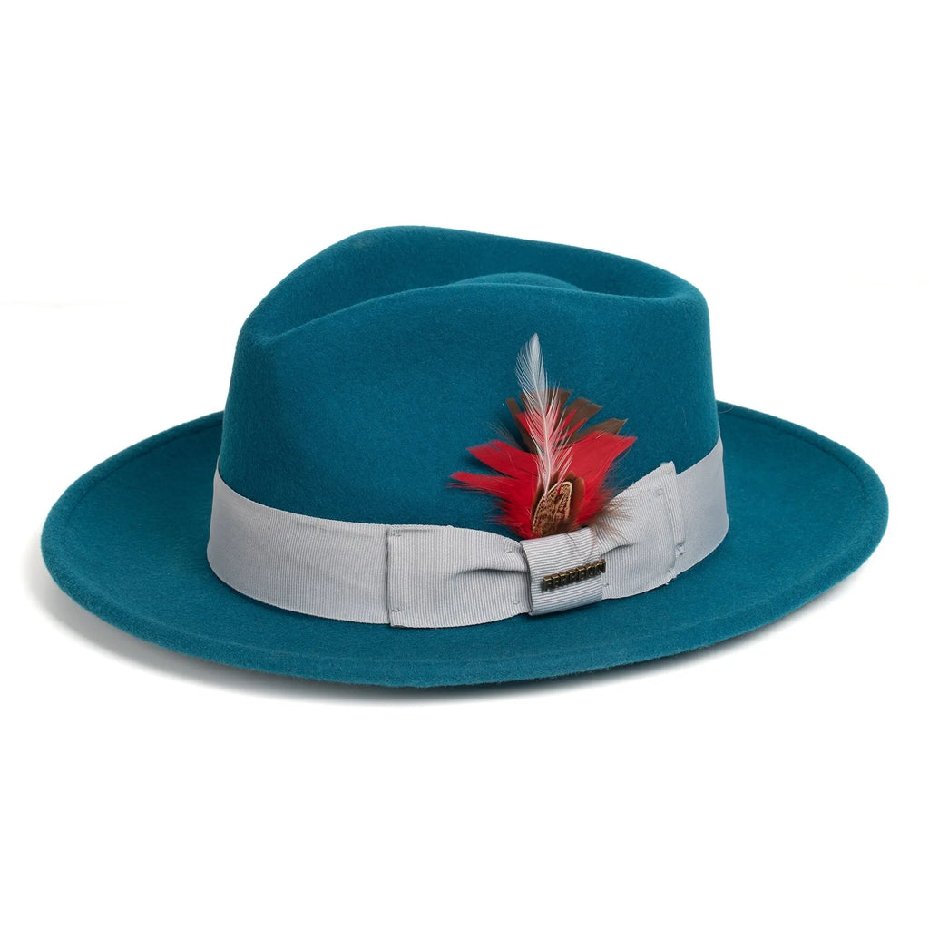 Crushable Acid Blue 100% Australian Wool Fedora Hat FERRECCI