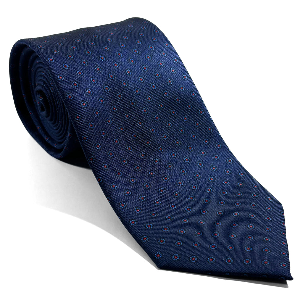 Hand-Printed Navy Blue Floral Silk Tie Potomac Tie Company