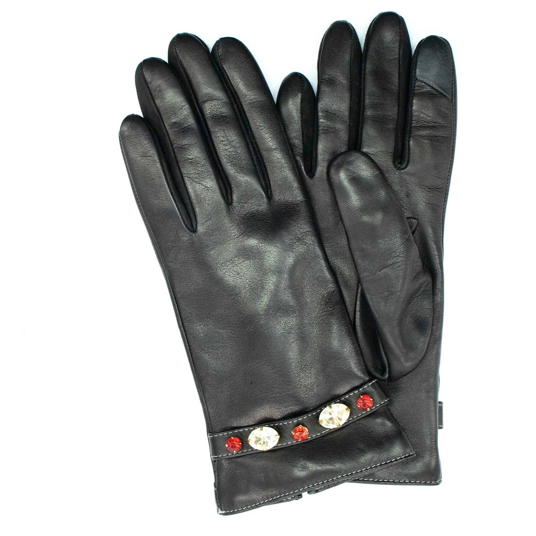 TECH LEATHER GLOVES WITH STONES PORTOLANO LADIES
