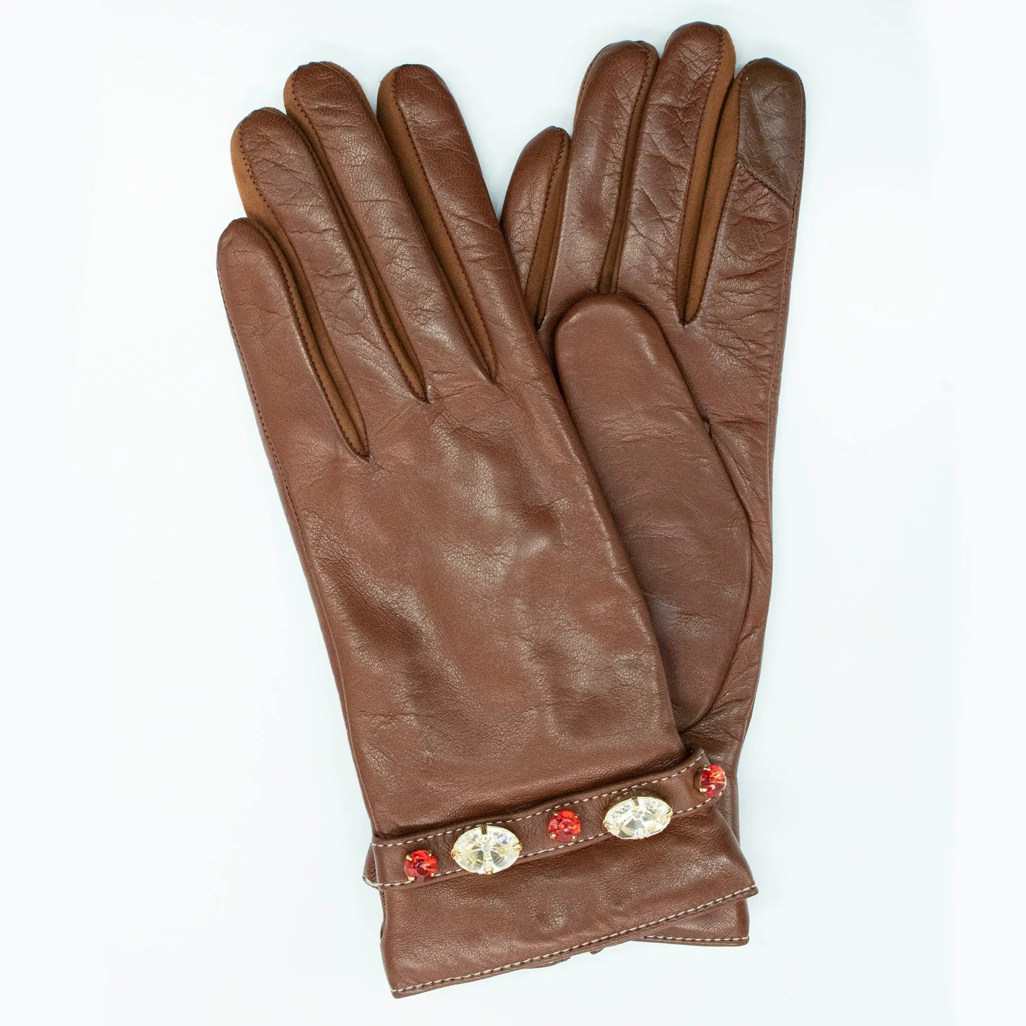 TECH LEATHER GLOVES WITH STONES PORTOLANO LADIES