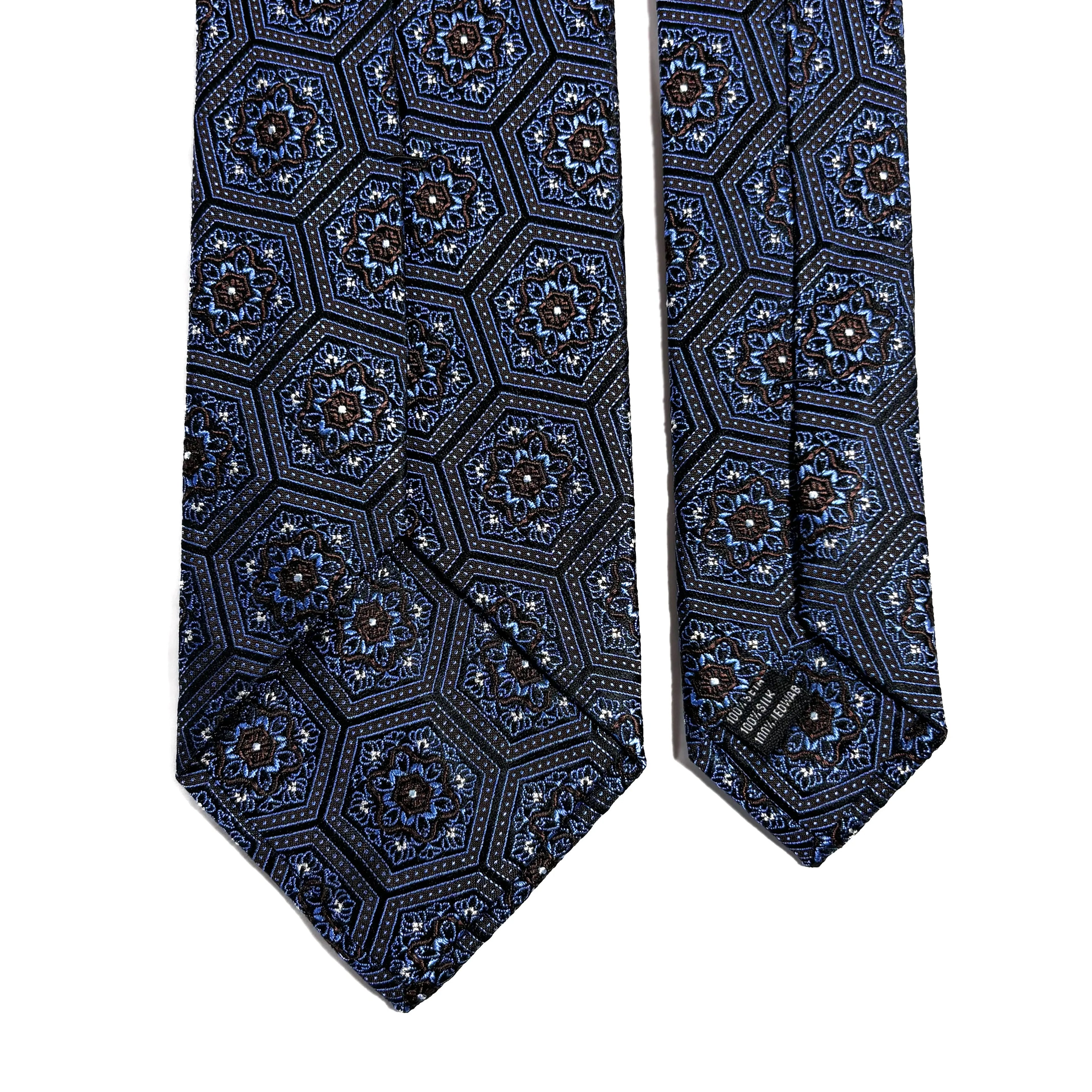 Light Blue & Brown Hexagon Silk Jacquard Tie Potomac Tie Company