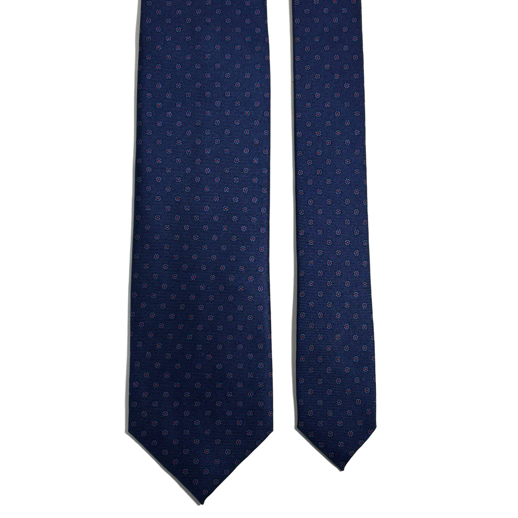 Hand-Printed Navy Blue Floral Silk Tie Potomac Tie Company