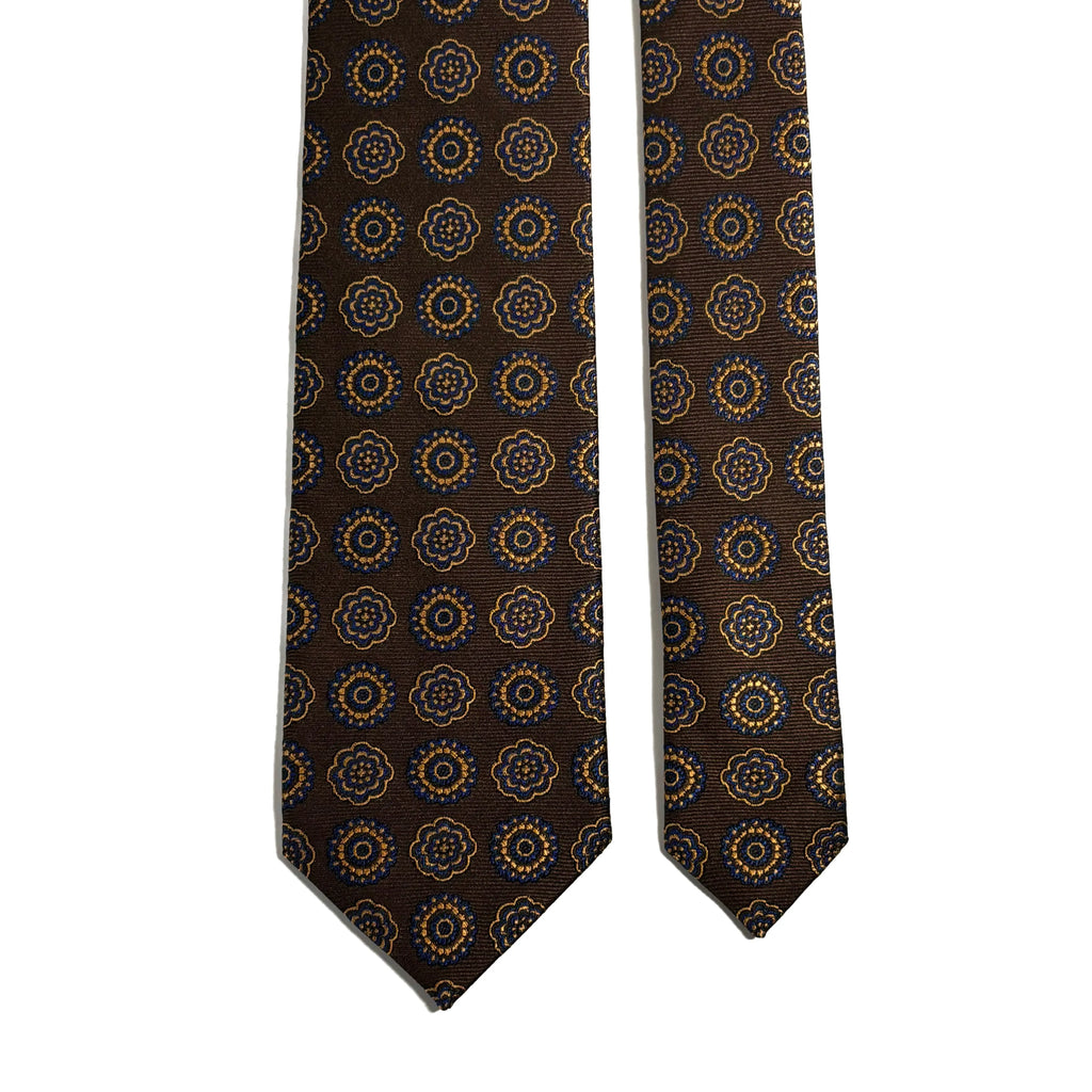 Brown & Gold Geometric Silk Jacquard Tie Potomac Tie Company