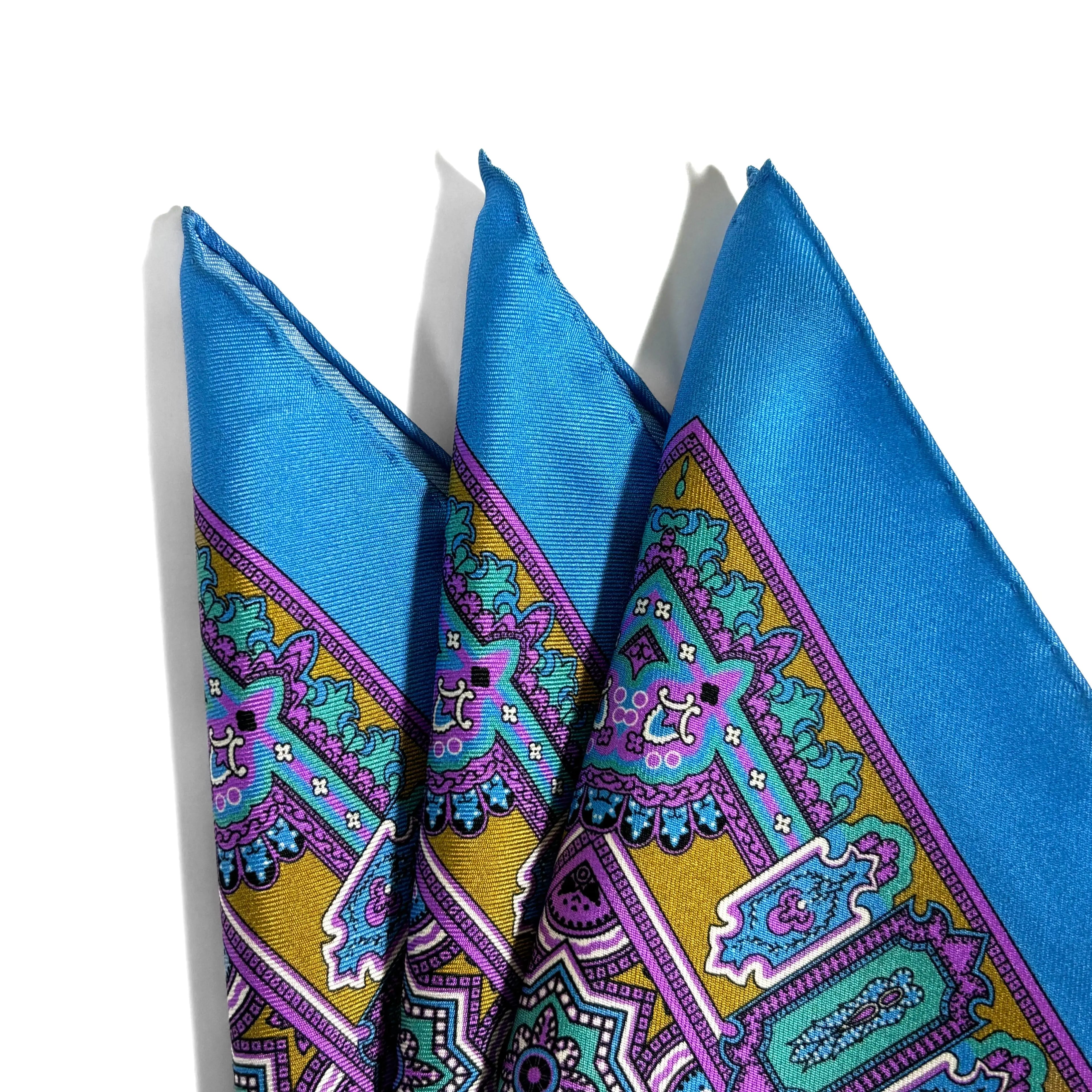 Light Blue & Gold Geometric Silk Pocket Square Potomac Tie Company