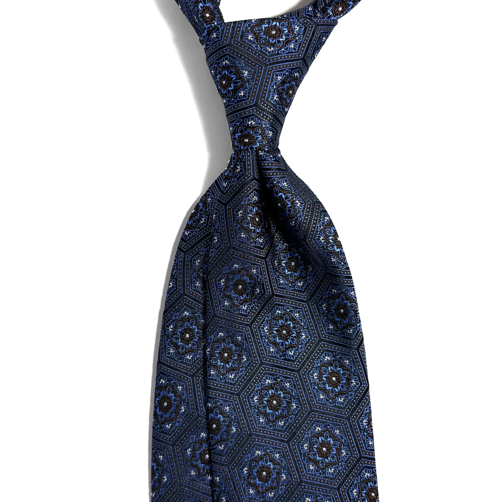 Light Blue & Brown Hexagon Silk Jacquard Tie Potomac Tie Company