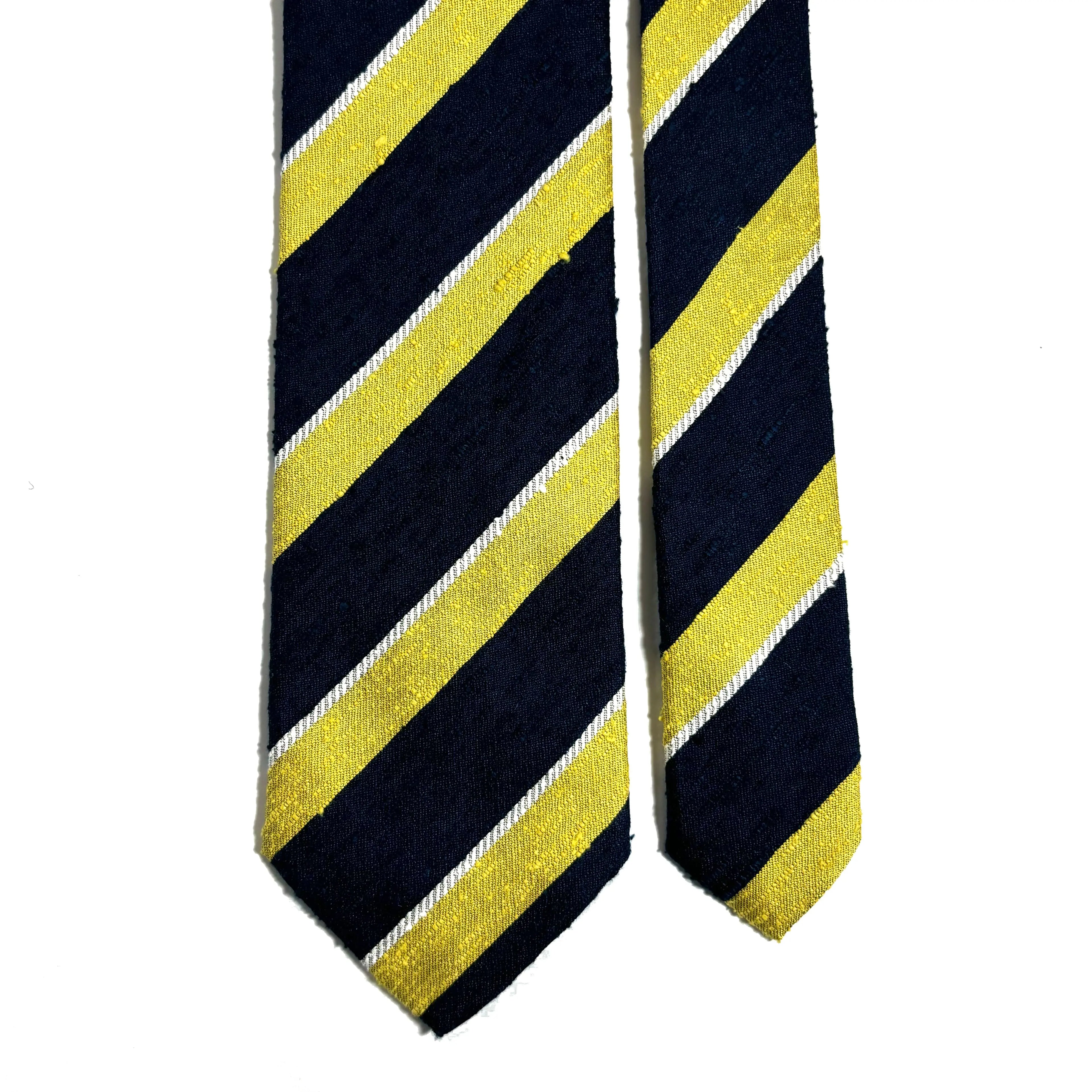 Navy Blue & Lemon Yellow Striped Silk Shantung Tie Potomac Tie Company