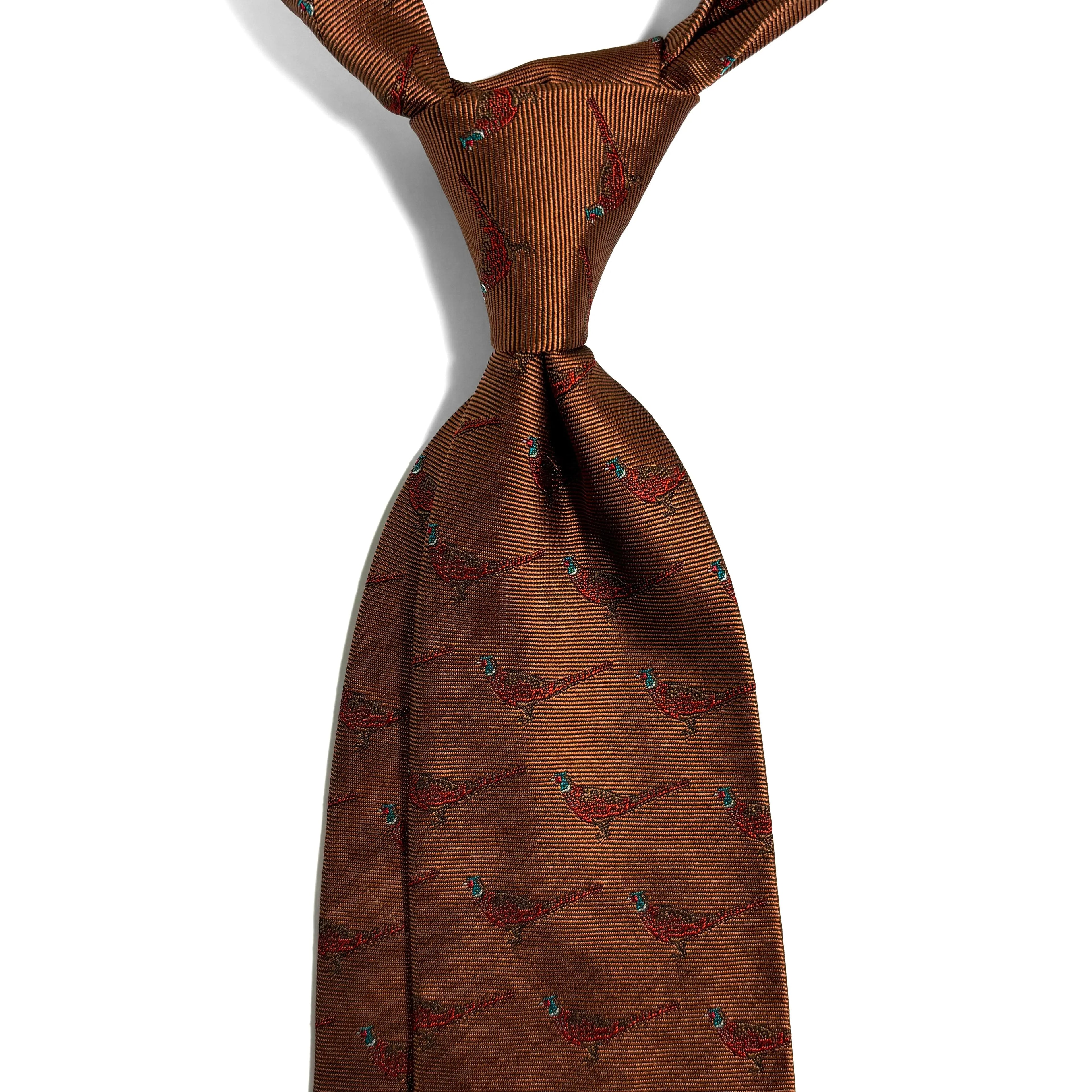 Brown Pheasant Motif Silk Jacquard Tie Potomac Tie Company