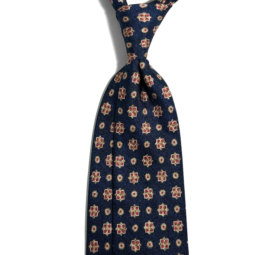 Navy Blue Floral Printed Panama Silk Tie Potomac Tie Company