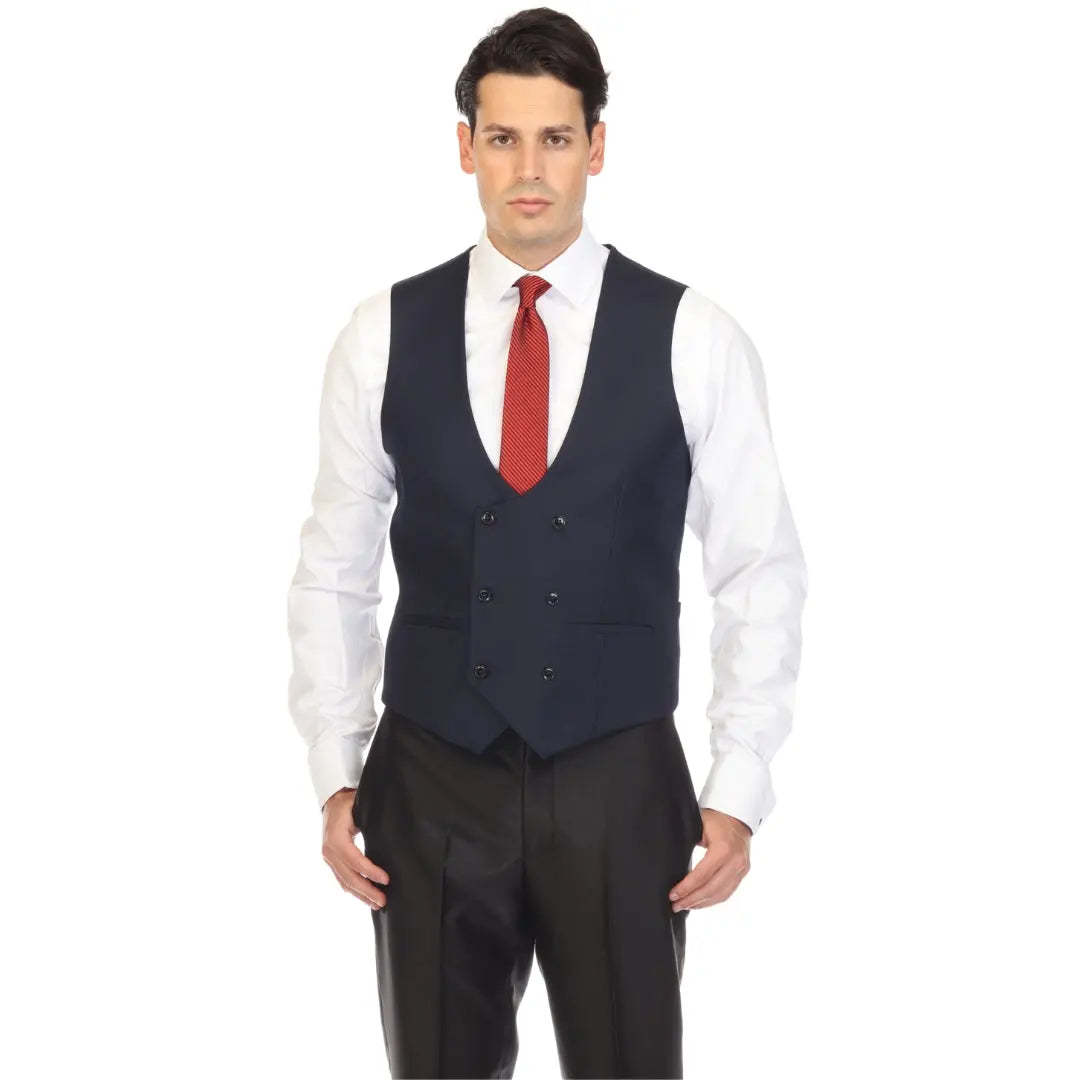 Cruz Mens Double Breasted Navy Vest FERRECCI