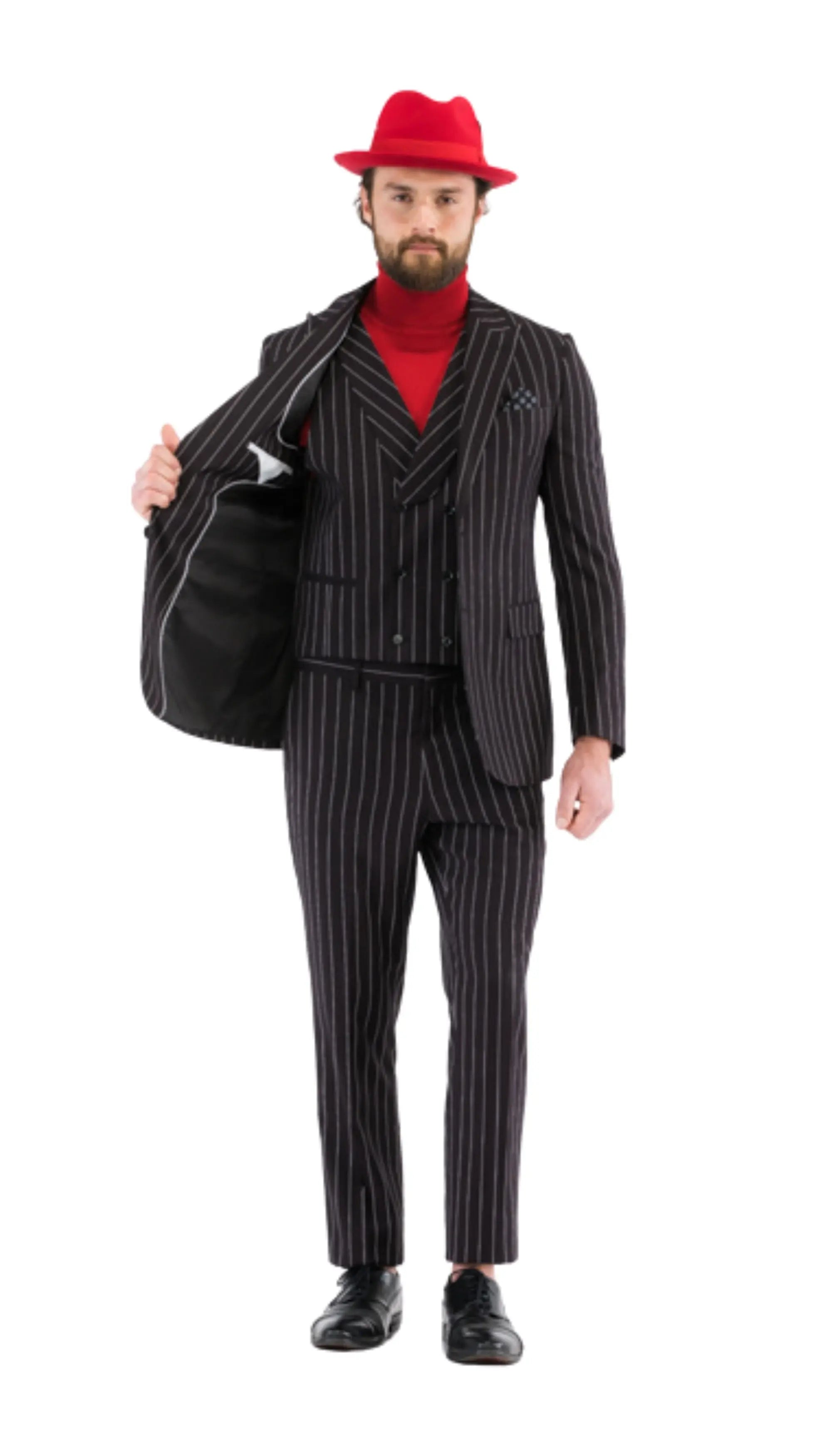 Bellagio Black White Mens 2 Button Slim Peak Lapel Suit With Pick Stitching Ticket Pocket Double Breasted Vest With Shawl Lapel-4