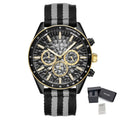 MEGIR Men's Sport Chronograph Watch, Outdoor Casual Quartz Wristwatch, 3ATM Water Resistance, Striped Canvas Band, Date Display 8121