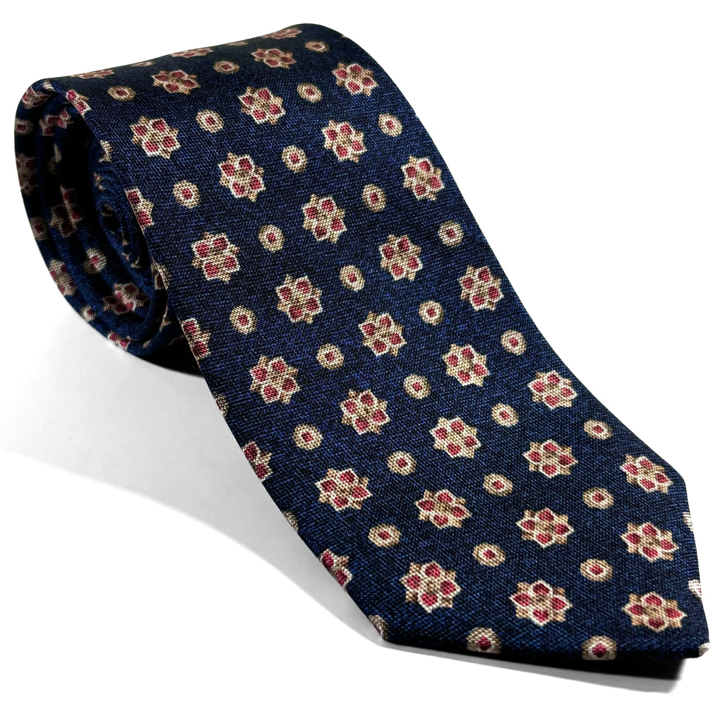 Navy Blue Floral Printed Panama Silk Tie Potomac Tie Company