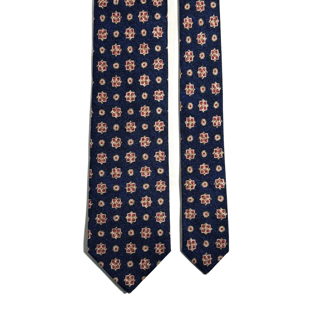 Navy Blue Floral Printed Panama Silk Tie Potomac Tie Company
