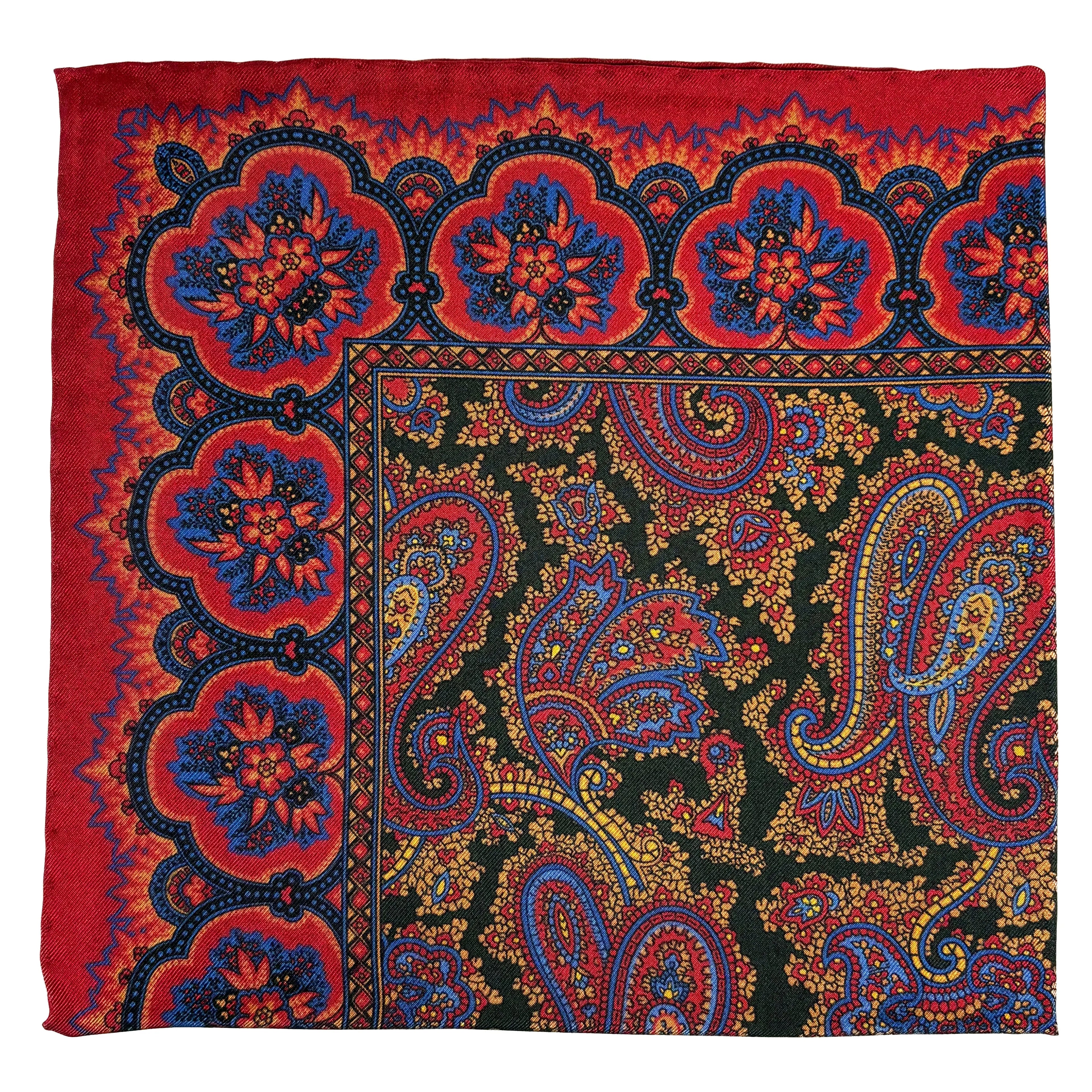 Red & Forest Green Ancient Madder Silk Pocket Square Potomac Tie Company