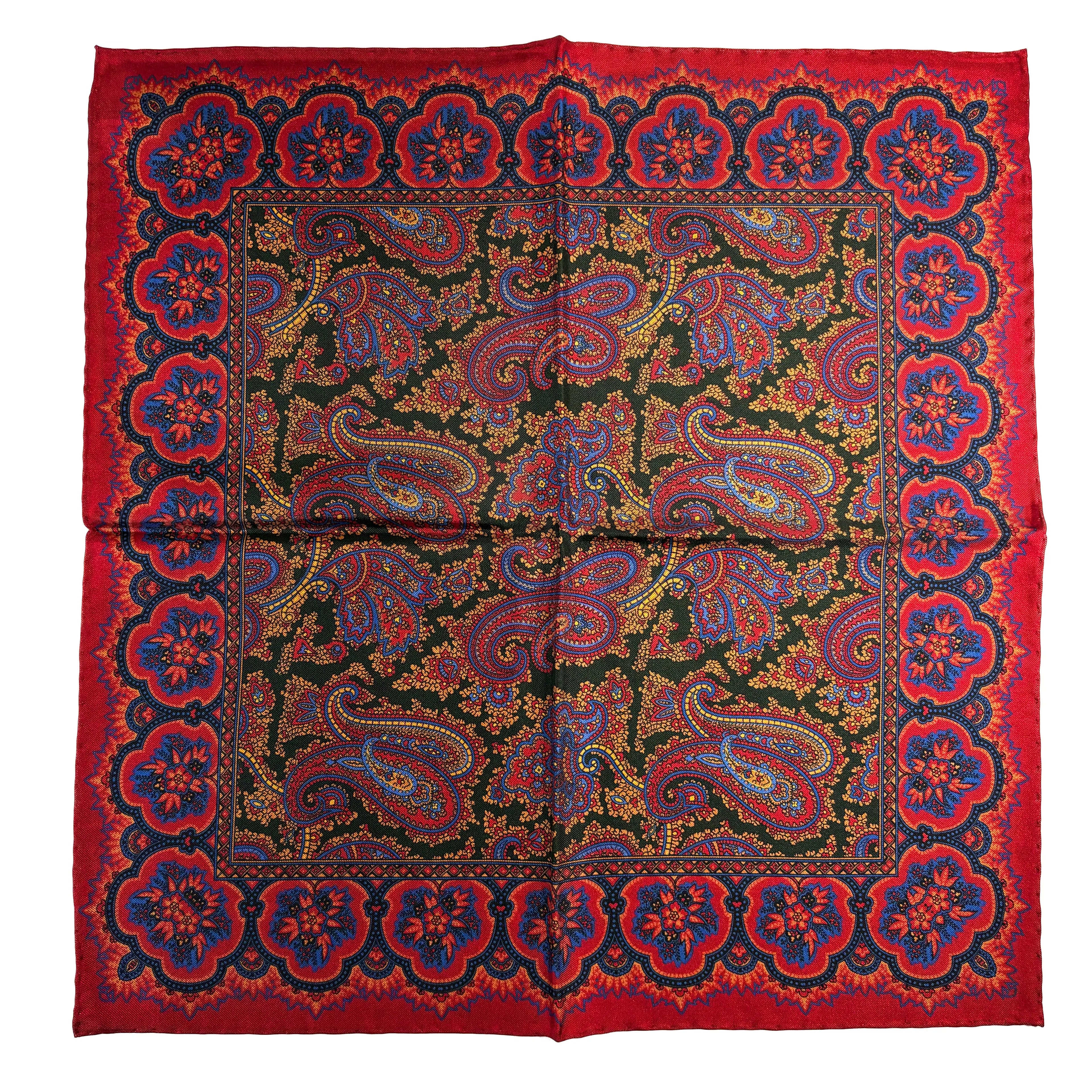 Red & Forest Green Ancient Madder Silk Pocket Square Potomac Tie Company