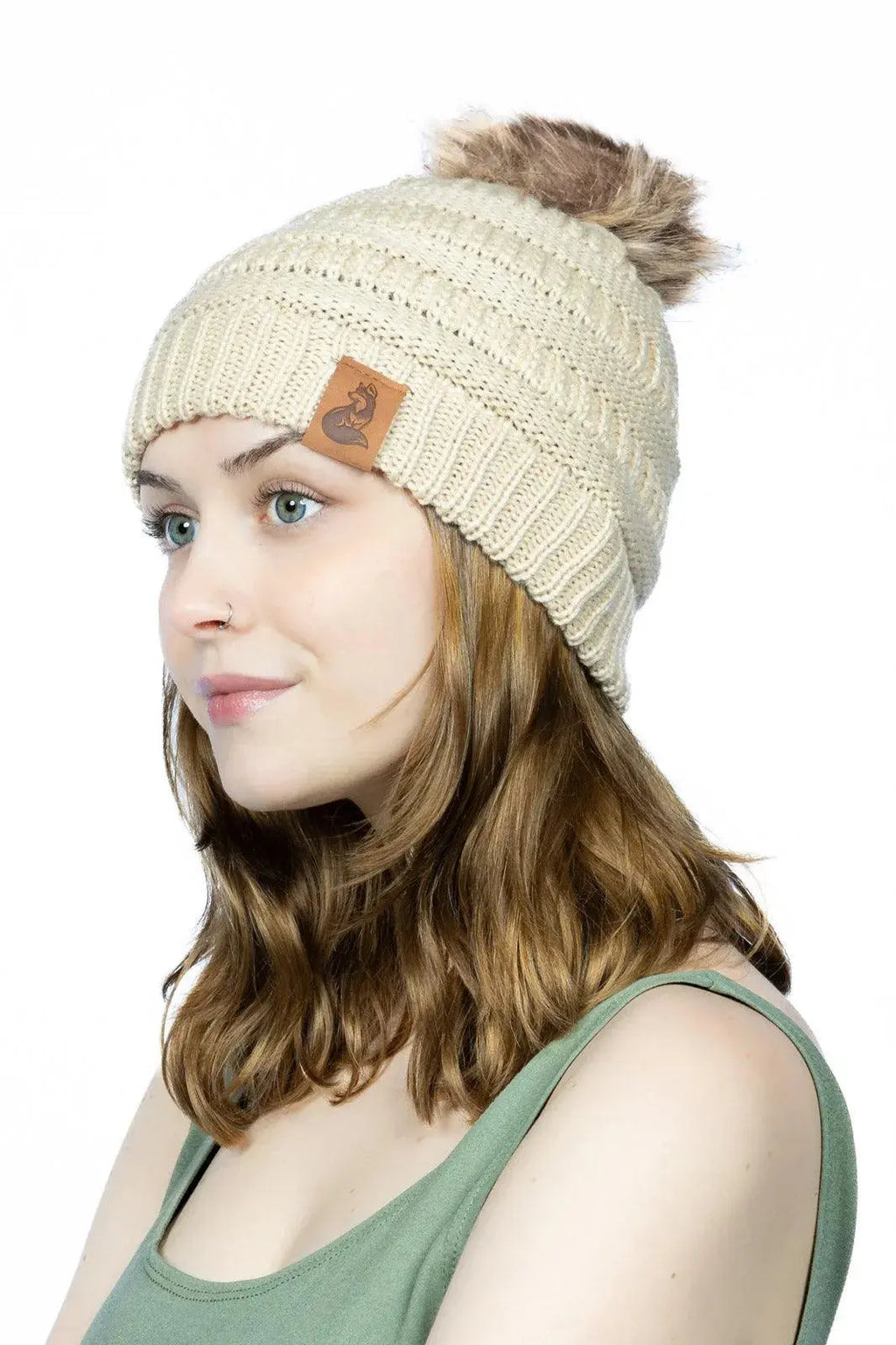 Biscotti Ribbed Knit Hat with Pom Aria the Fox