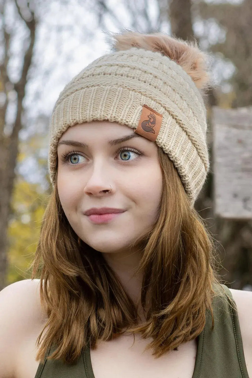 Biscotti Ribbed Knit Hat with Pom Aria the Fox