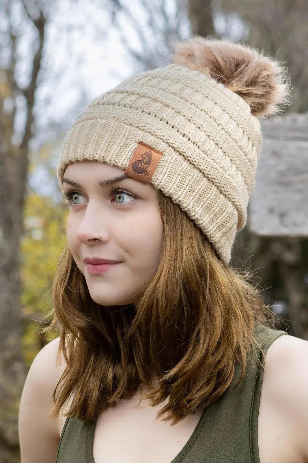 Biscotti Ribbed Knit Hat with Pom Aria the Fox