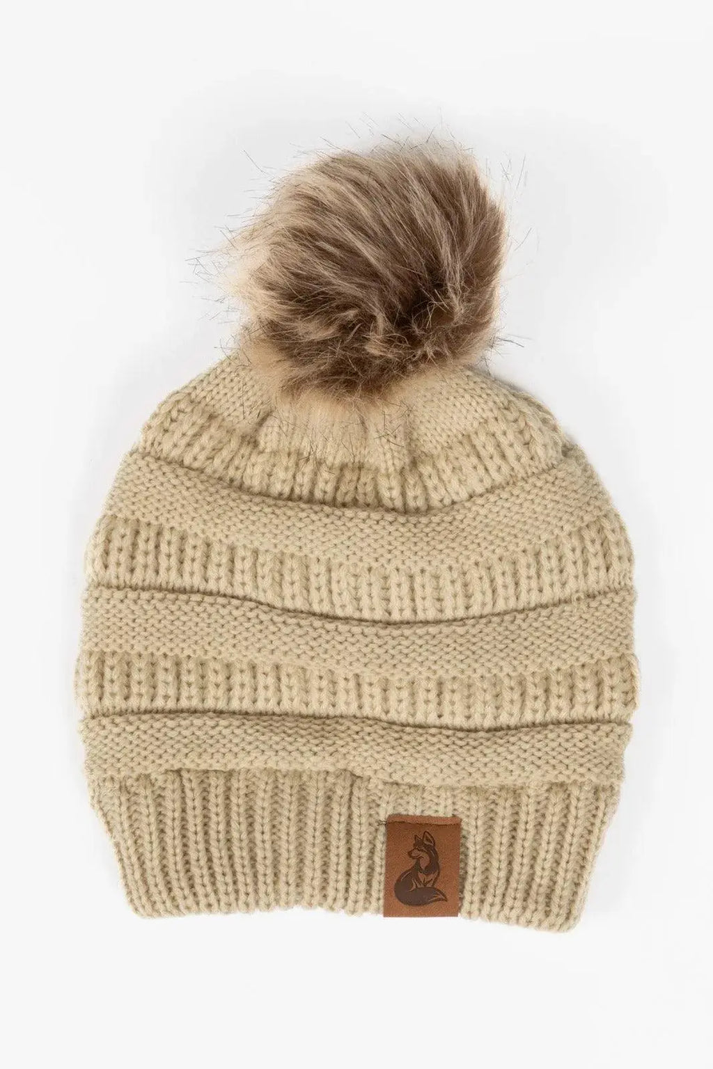 Biscotti Ribbed Knit Hat with Pom Aria the Fox