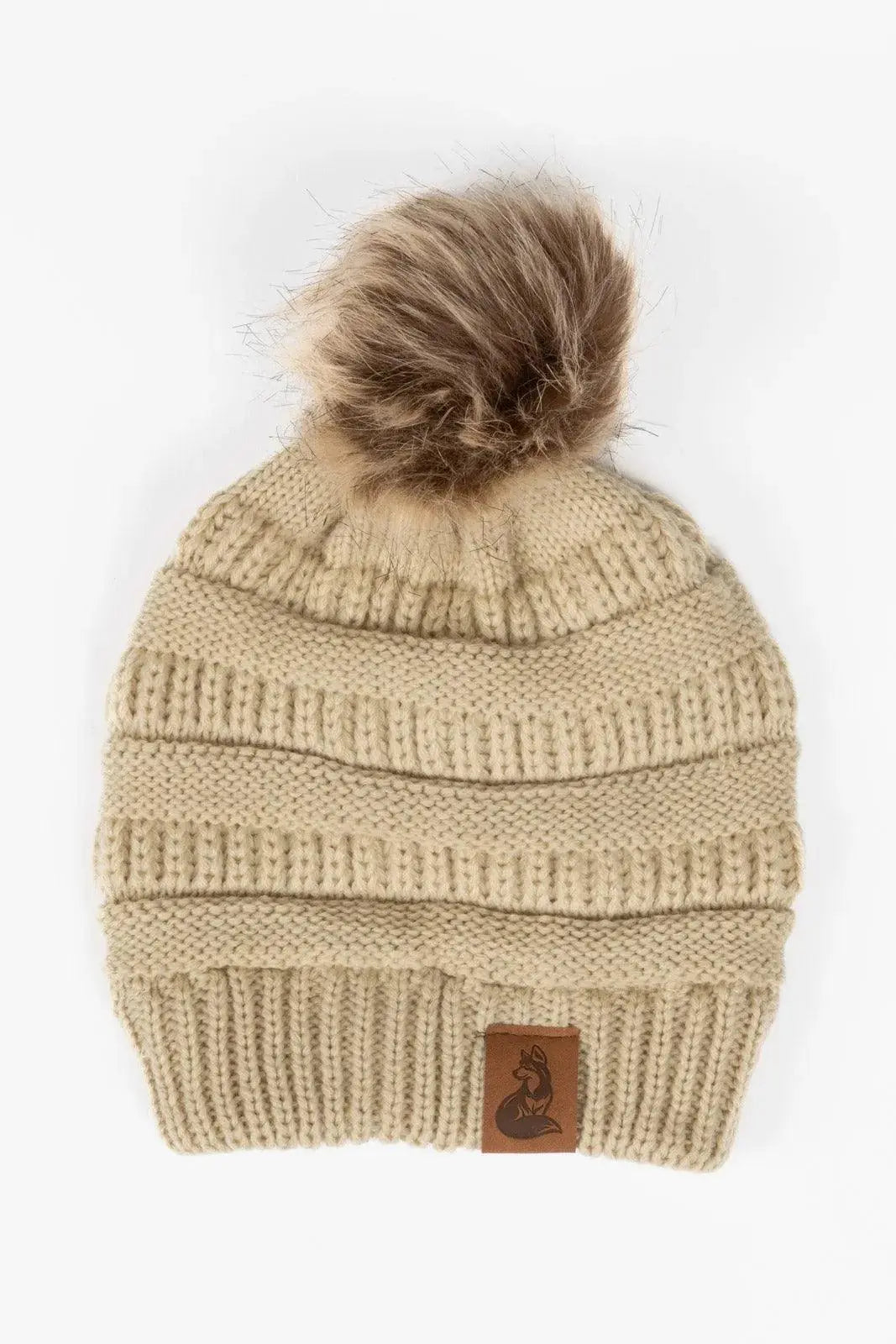 Biscotti Ribbed Knit Hat with Pom Aria the Fox