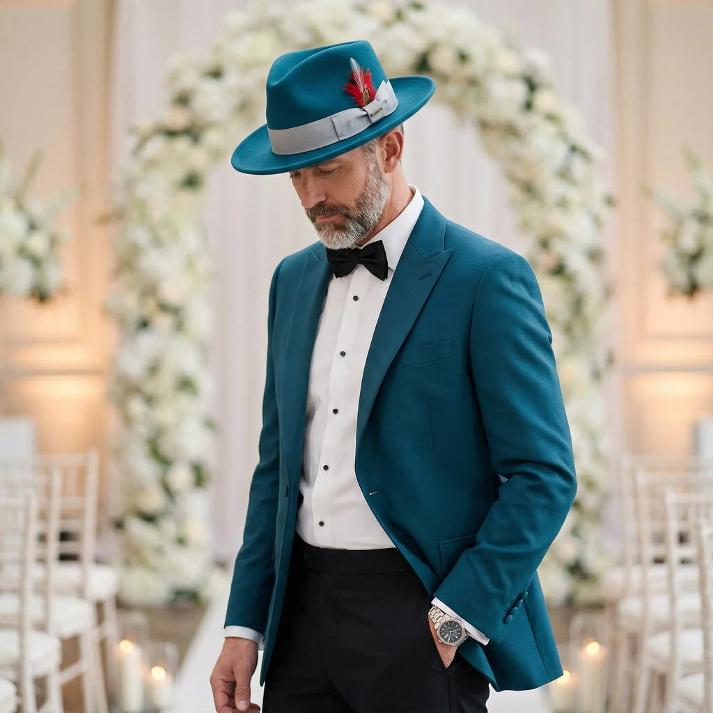Crushable Acid Blue 100% Australian Wool Fedora Hat FERRECCI