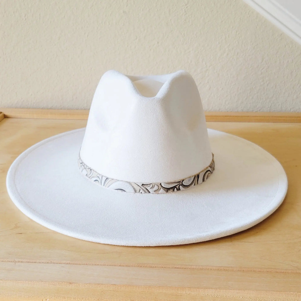 Sandy White Floral Embossed Leather Hat Band Only 951cc The Jewelry Junkie