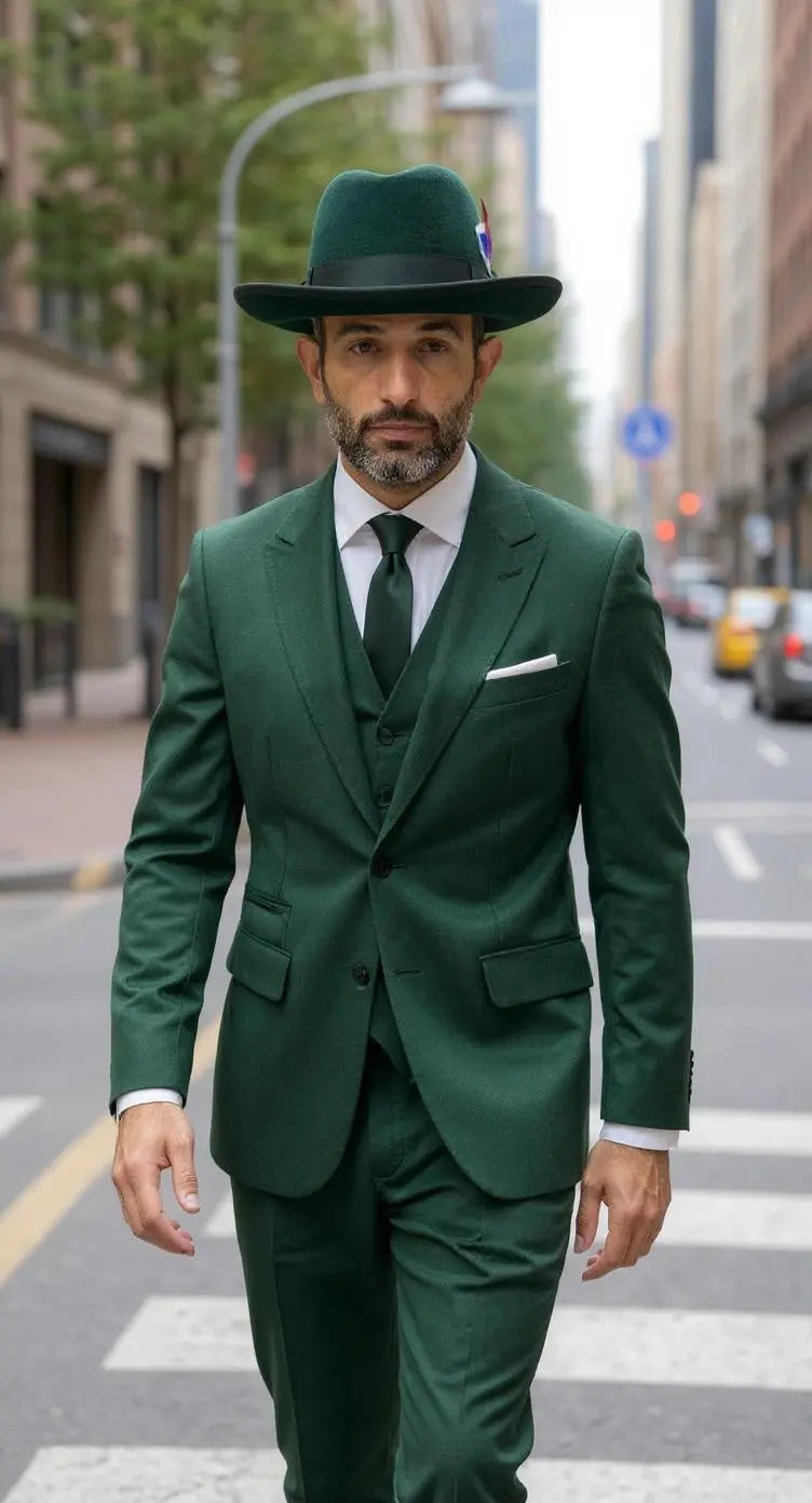 Ferrecci 100 % Wool Australian Firm Fur Felt Hunter Green Godfather Hat Ferrecci