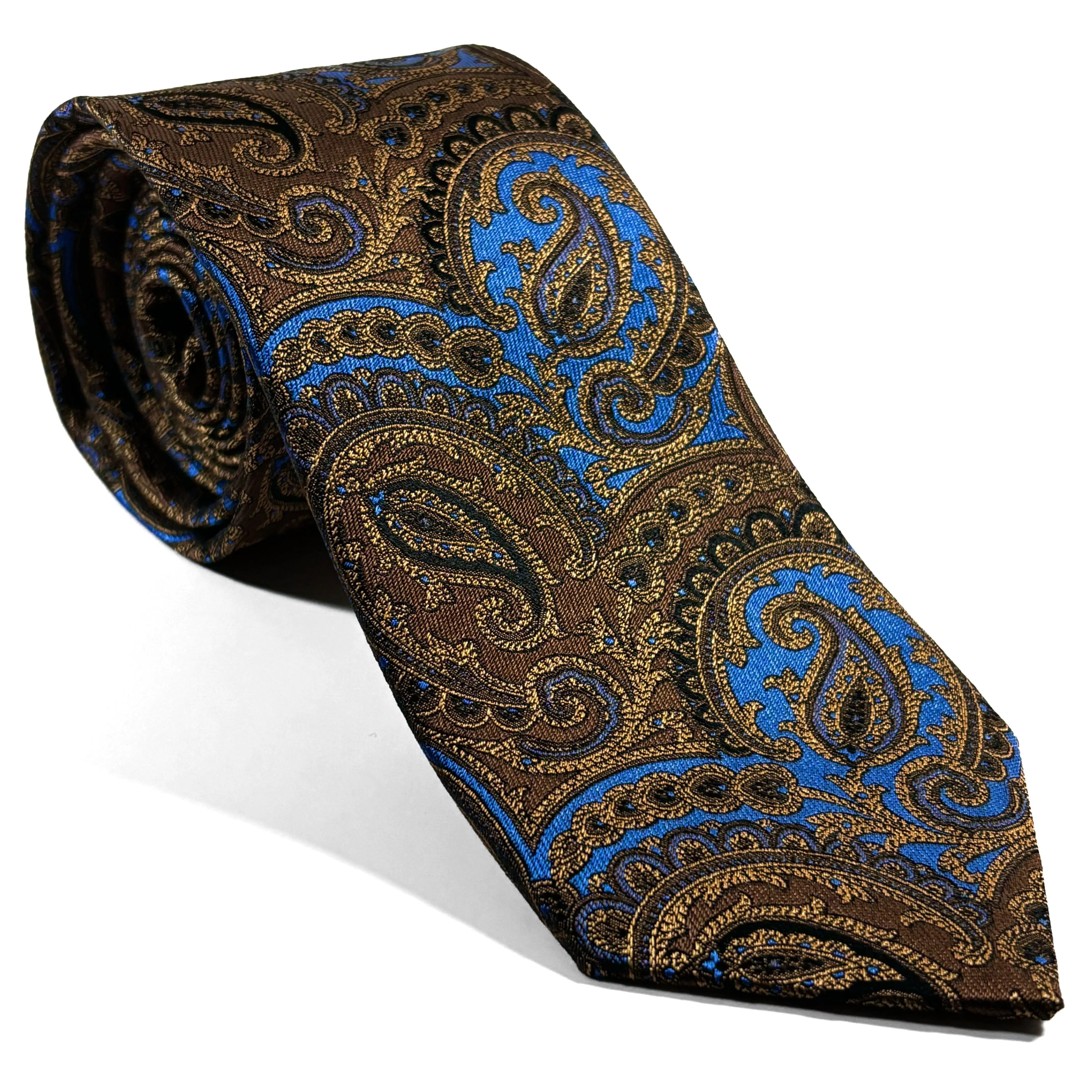 Brown & Light Blue Paisley Silk Jacquard Tie Potomac Tie Company