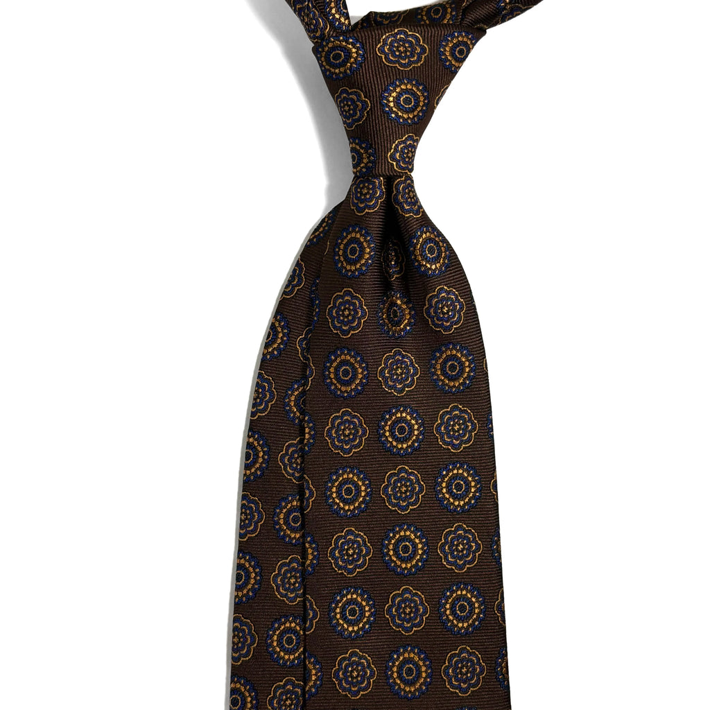 Brown & Gold Geometric Silk Jacquard Tie Potomac Tie Company