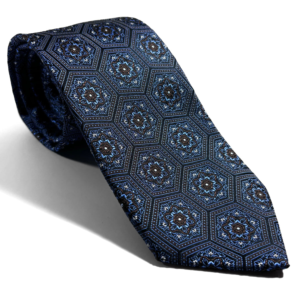 Light Blue & Brown Hexagon Silk Jacquard Tie Potomac Tie Company