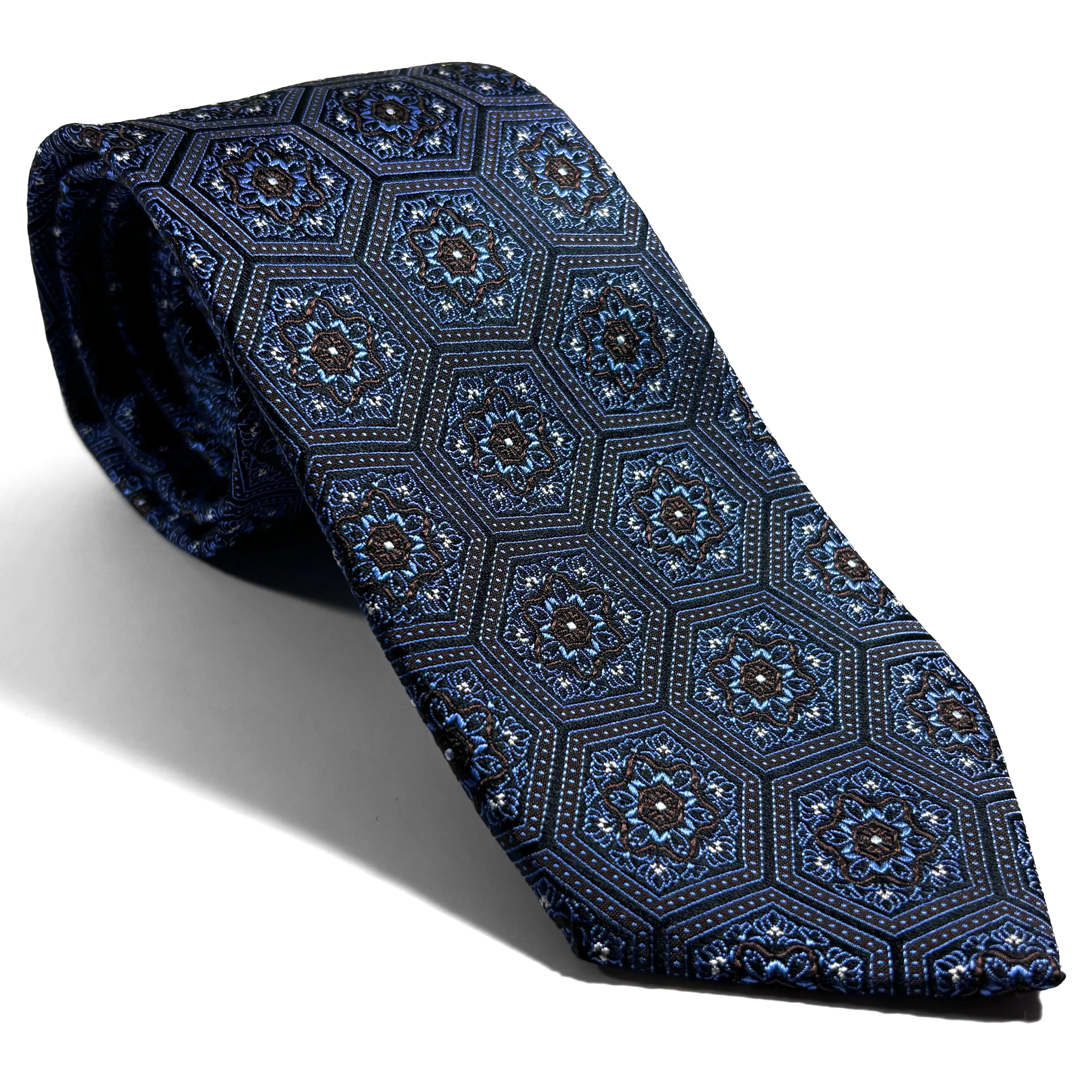 Light Blue & Brown Hexagon Silk Jacquard Tie Potomac Tie Company