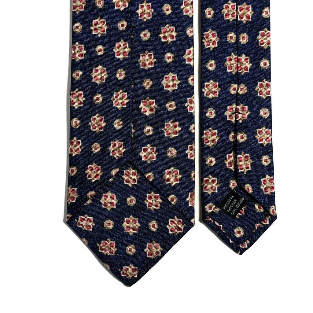 Navy Blue Floral Printed Panama Silk Tie Potomac Tie Company