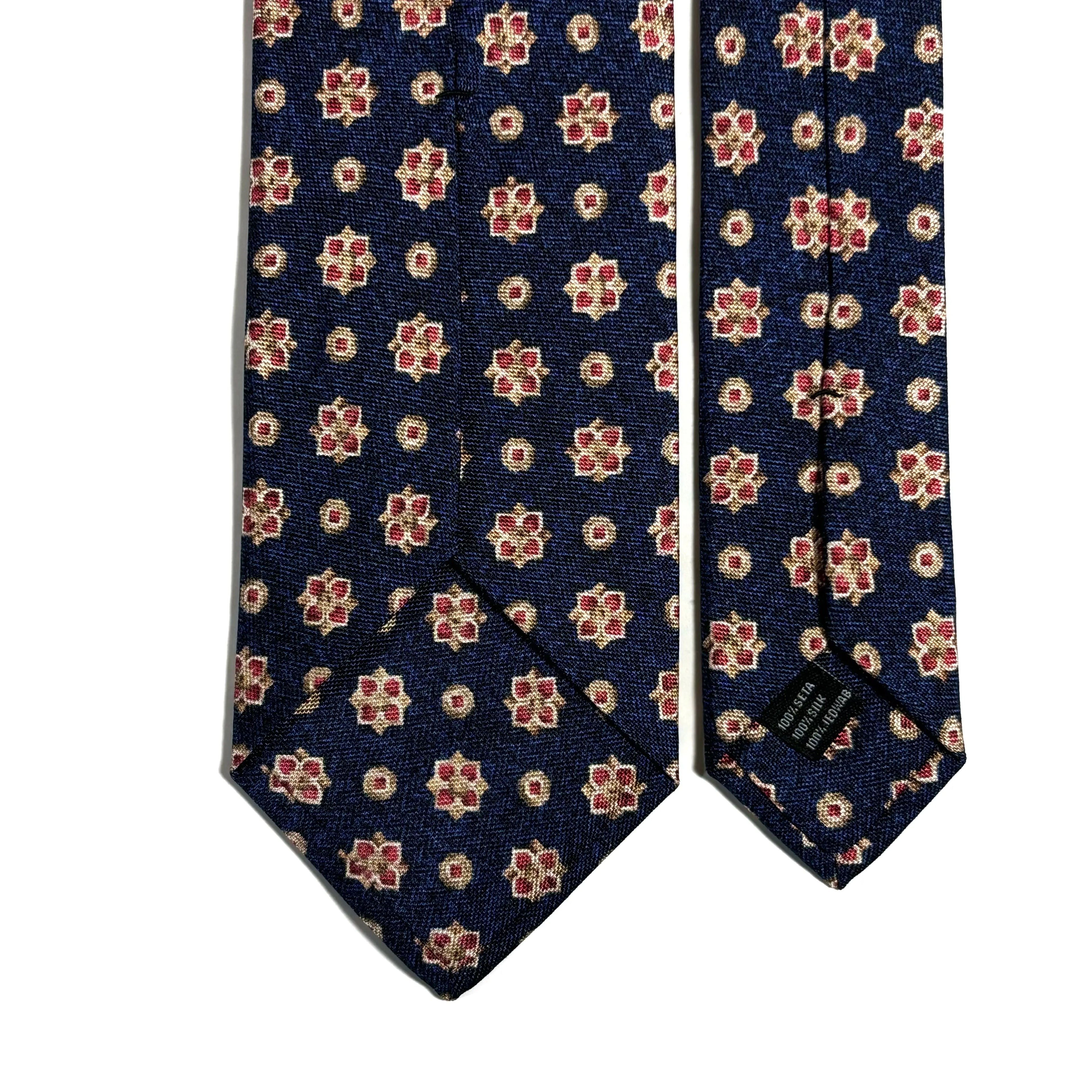 Navy Blue Floral Printed Panama Silk Tie Potomac Tie Company