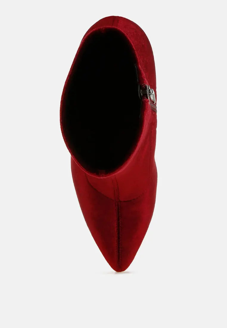 Arcturus Flared Block Heel Velvet Boots London Rag