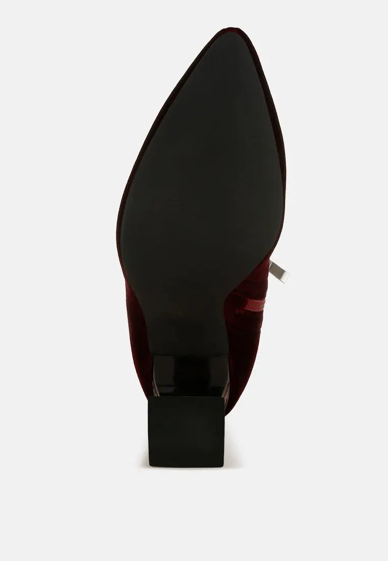 Arcturus Flared Block Heel Velvet Boots London Rag