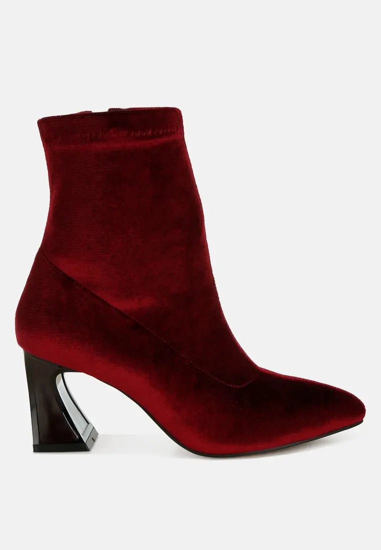 Arcturus Flared Block Heel Velvet Boots London Rag