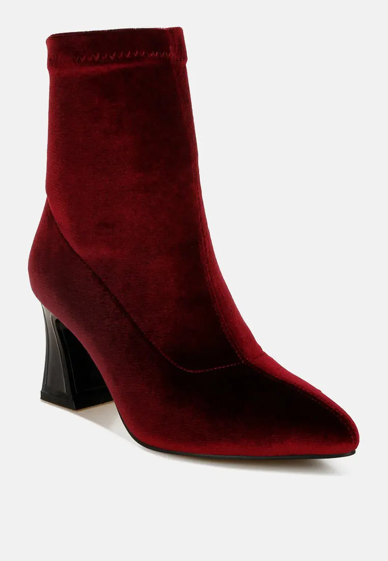 Arcturus Flared Block Heel Velvet Boots London Rag