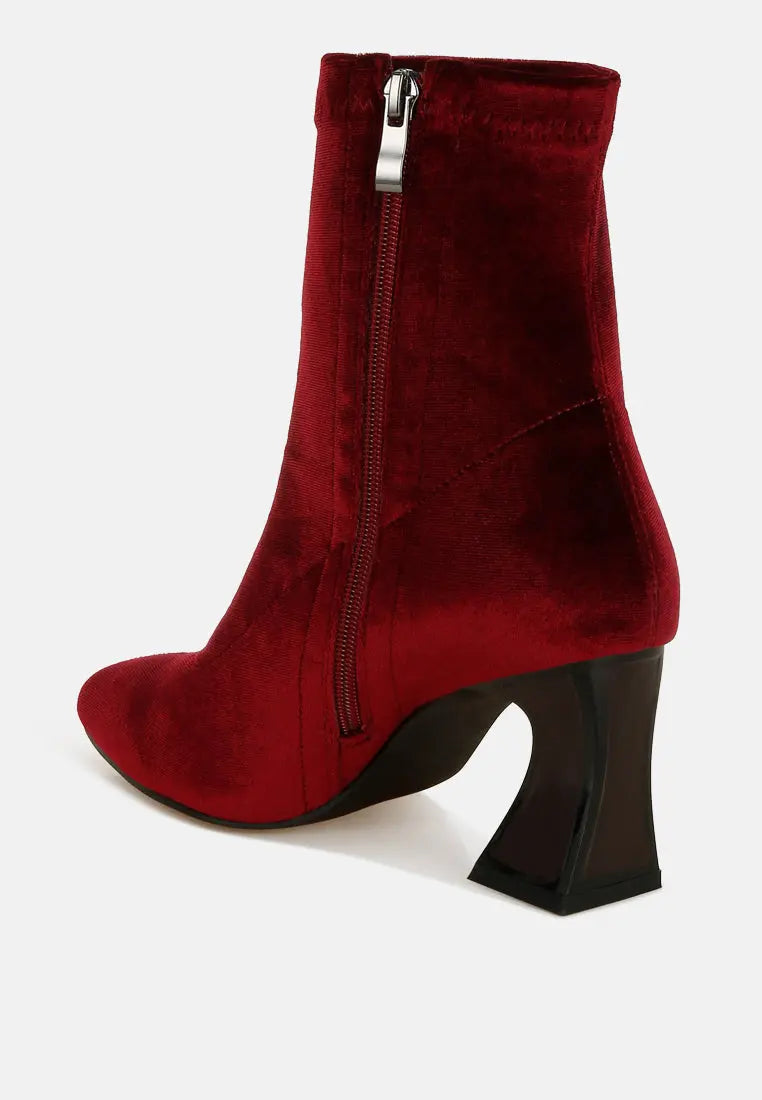 Arcturus Flared Block Heel Velvet Boots London Rag