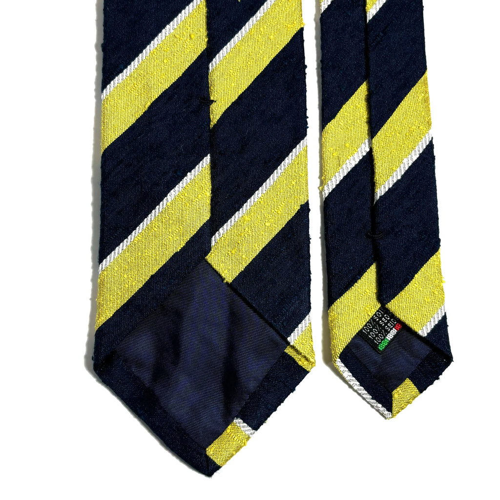 Navy Blue & Lemon Yellow Striped Silk Shantung Tie Potomac Tie Company