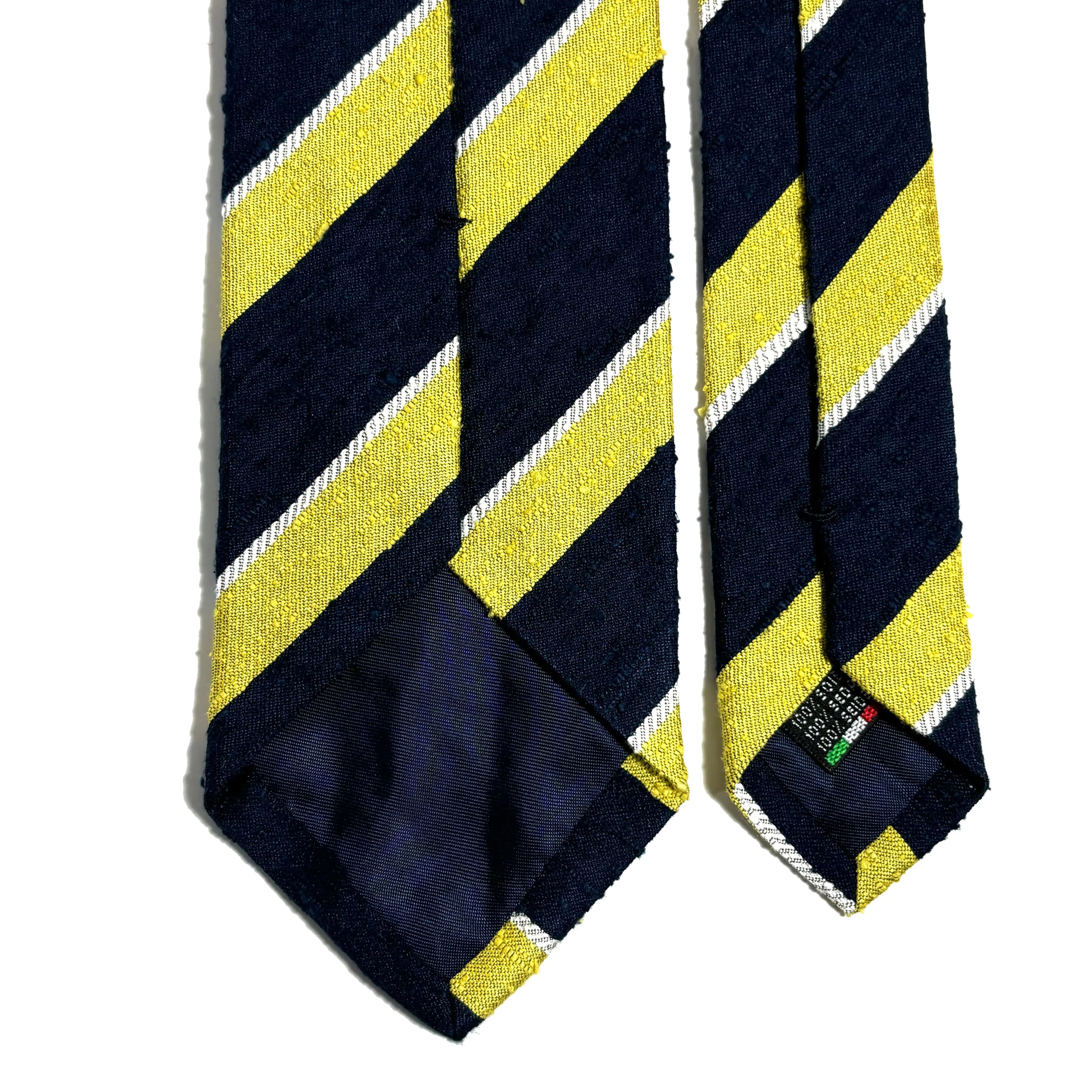Navy Blue & Lemon Yellow Striped Silk Shantung Tie Potomac Tie Company