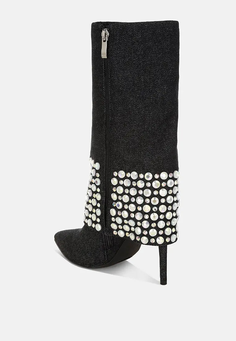 BASSO Party Diamante Studded Stiletto Boots London Rag