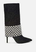 BASSO Party Diamante Studded Stiletto Boots London Rag