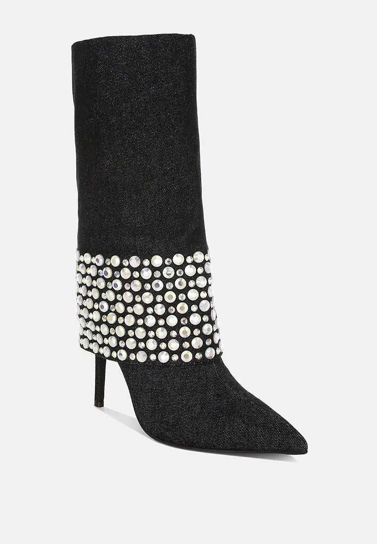 BASSO Party Diamante Studded Stiletto Boots London Rag