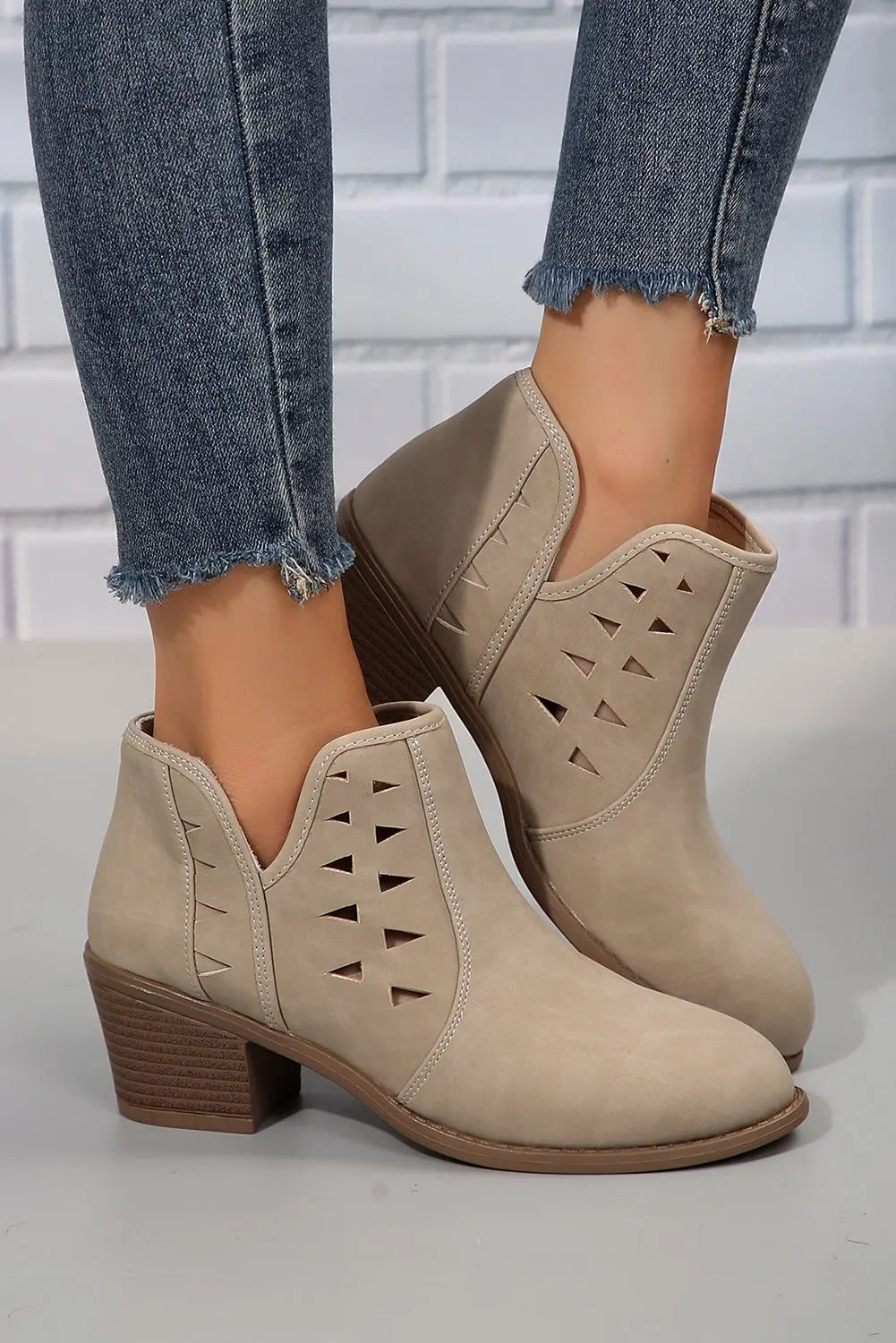 Quinn Cut Out Suede Ankle Boots Threaded Pear